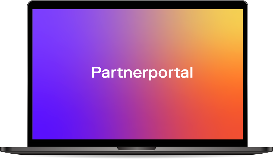 FNZ Partnerportal Laptopbildschirm mit farbenfrohem Hintergrund